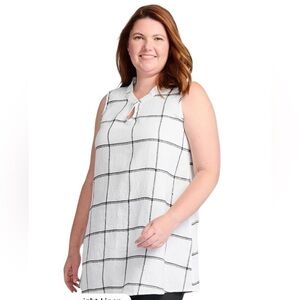Flax Keyhole Tunic 100% Linen striped Checkered Sleeveless Blouse Small